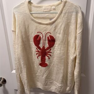 Lobster Embroidered Sweater - Cream and Red